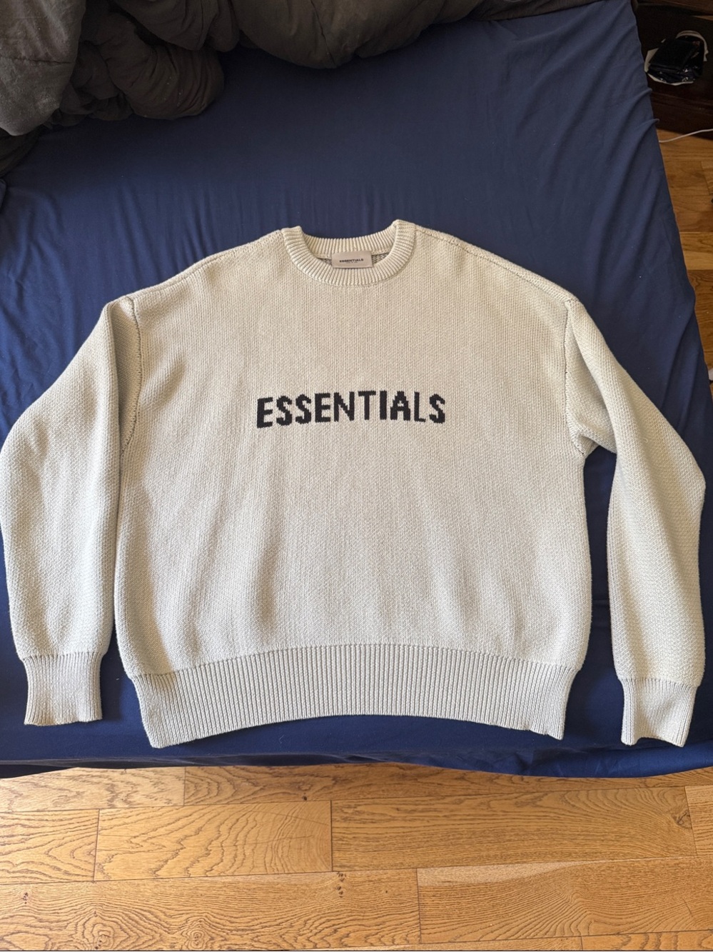 ESSENTIALS Cream Crewneck Sweater with Black Logo